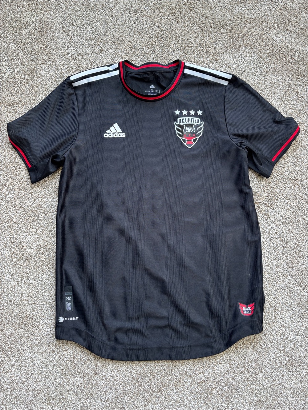 adidas Black DC United Men’s Soccer Jersey with Red Trim